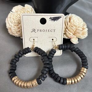 A Project Black & Gold Beaded Hoop Earrings